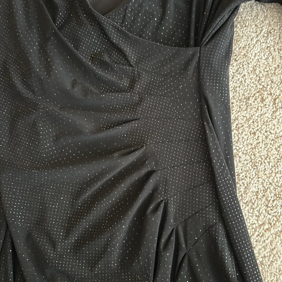 4/$20 Calvin Klein Black Sparkly Cinched Waist V Neck Knee Length Dress Small - Picture 2 of 6